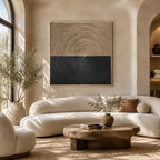 Wabi-Sabi abstract oil painting showing layered abstract marks, texture and expressive painterly movement in a brown palette.