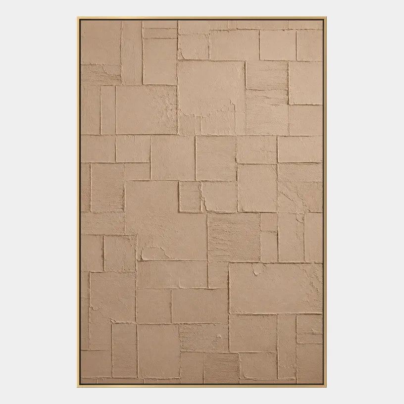 Wabi-Sabi abstract oil painting showing layered abstract marks, texture and expressive painterly movement in a brown palette.