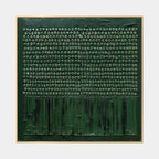 Wabi-Sabi abstract oil painting showing layered abstract marks, texture and expressive painterly movement in a green palette.