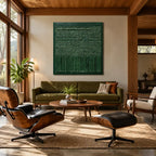 Wabi-Sabi abstract oil painting showing layered abstract marks, texture and expressive painterly movement in a green palette.