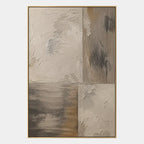 Wabi-Sabi abstract oil painting showing layered abstract marks, texture and expressive painterly movement in a brown palette.