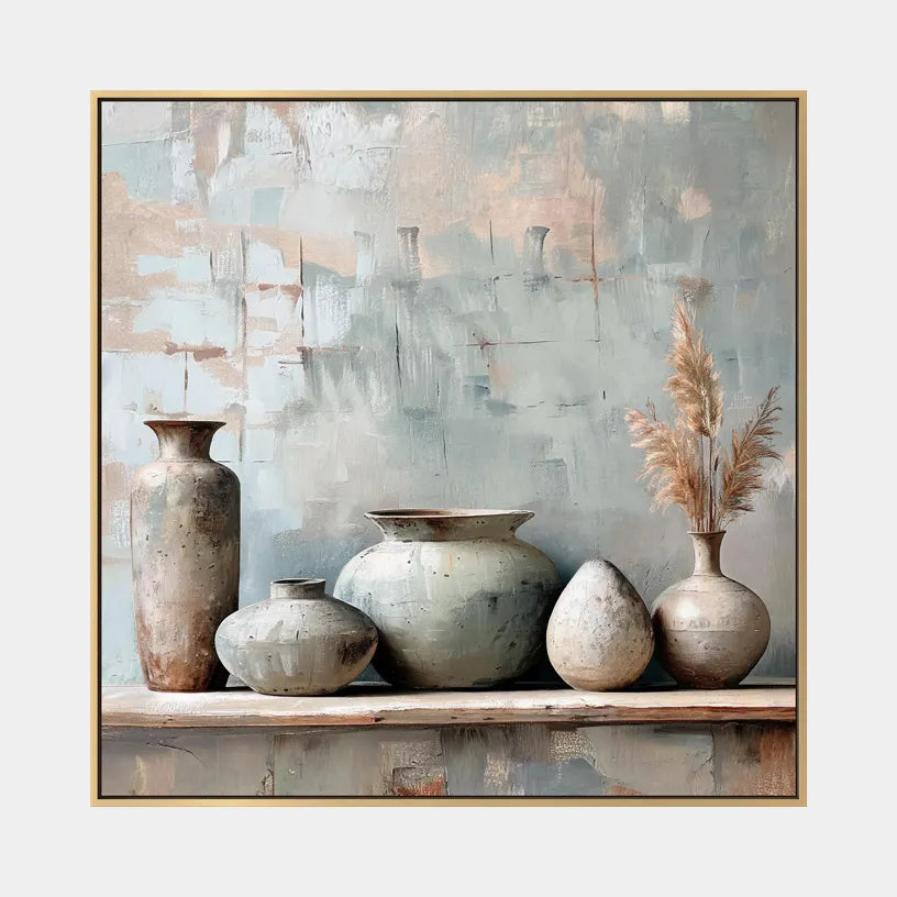 Wabi-Sabi abstract oil painting showing layered abstract marks, texture and expressive painterly movement in a grey palette.