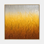 Wabi-Sabi abstract oil painting showing layered abstract marks, texture and expressive painterly movement in a yellow palette.