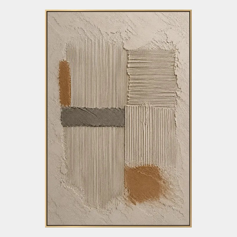 Wabi-Sabi abstract oil painting showing layered abstract marks, texture and expressive painterly movement in a brown palette.