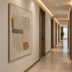 Wabi-Sabi abstract oil painting showing layered abstract marks, texture and expressive painterly movement in a brown palette.