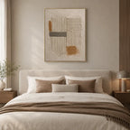 Wabi-Sabi abstract oil painting showing layered abstract marks, texture and expressive painterly movement in a brown palette.