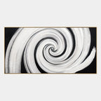 Wabi-Sabi abstract oil painting showing layered abstract marks, texture and expressive painterly movement in a black and white palette.