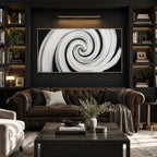 Wabi-Sabi abstract oil painting showing layered abstract marks, texture and expressive painterly movement in a black and white palette.