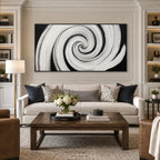 Wabi-Sabi abstract oil painting showing layered abstract marks, texture and expressive painterly movement in a black and white palette.