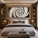 Wabi-Sabi abstract oil painting showing layered abstract marks, texture and expressive painterly movement in a black and white palette.
