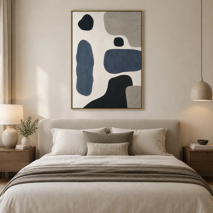Wabi-Sabi abstract oil painting showing layered abstract marks, texture and expressive painterly movement.