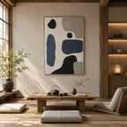 Wabi-Sabi abstract oil painting showing layered abstract marks, texture and expressive painterly movement.