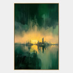 Wabi-Sabi abstract oil painting showing layered abstract marks, texture and expressive painterly movement in a green palette.