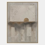 Wabi-Sabi abstract oil painting showing layered abstract marks, texture and expressive painterly movement in a brown palette.