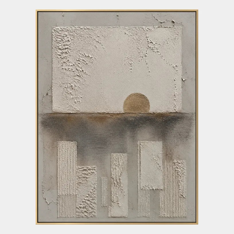 Wabi-Sabi abstract oil painting showing layered abstract marks, texture and expressive painterly movement in a brown palette.