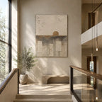 Wabi-Sabi abstract oil painting showing layered abstract marks, texture and expressive painterly movement in a brown palette.