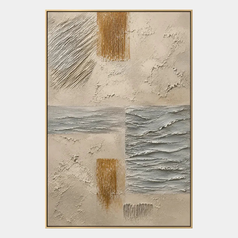 Wabi-Sabi abstract oil painting showing layered abstract marks, texture and expressive painterly movement in a brown palette.
