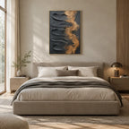 Wabi-Sabi abstract oil painting showing layered abstract marks, texture and expressive painterly movement in a blue palette.