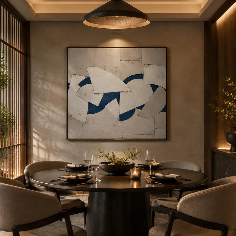 Wabi-Sabi abstract oil painting showing layered abstract marks, texture and expressive painterly movement in a brown palette.