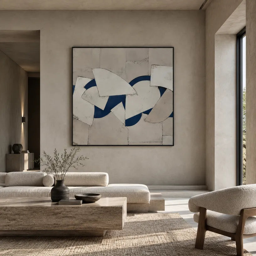 Wabi-Sabi abstract oil painting showing layered abstract marks, texture and expressive painterly movement in a brown palette.