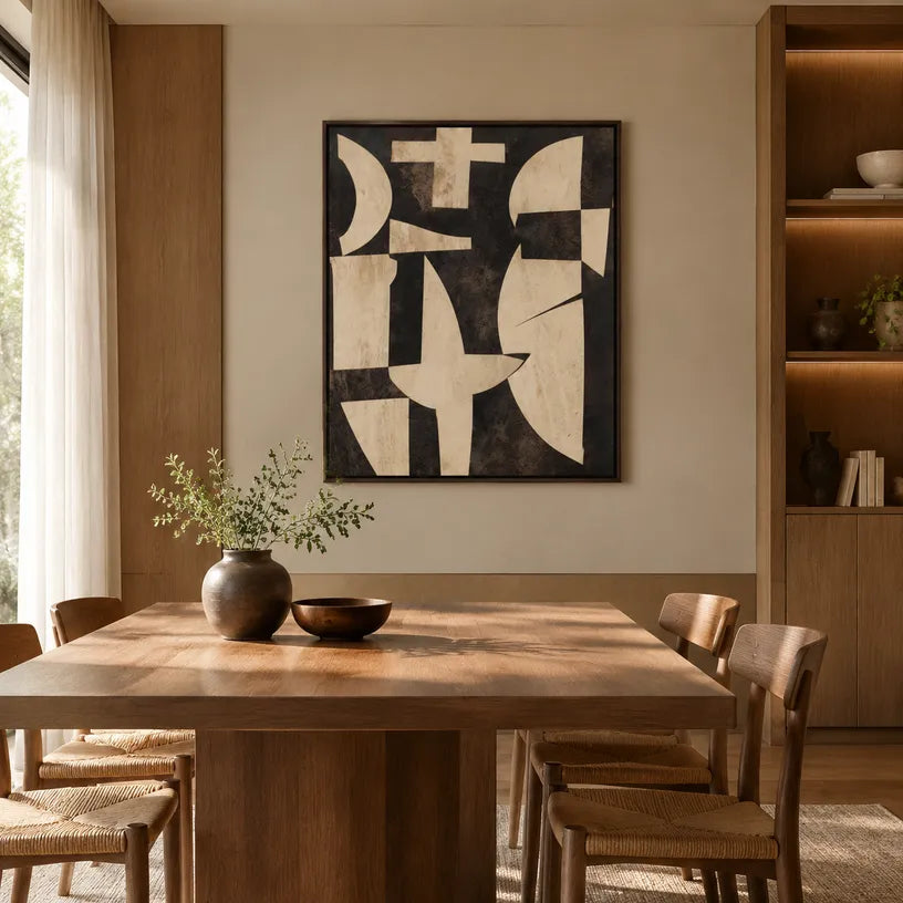Wabi-Sabi abstract oil painting showing layered abstract marks, texture and expressive painterly movement in a brown palette.