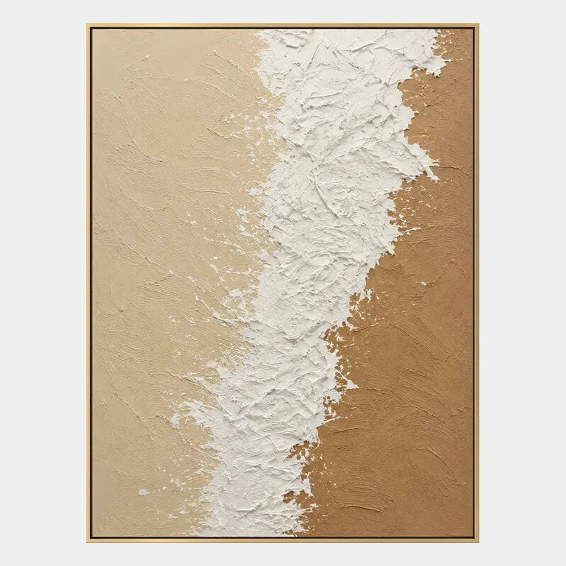 Wabi-Sabi abstract oil painting showing layered abstract marks, texture and expressive painterly movement in a beige palette.