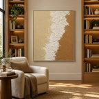 Wabi-Sabi abstract oil painting showing layered abstract marks, texture and expressive painterly movement in a beige palette.