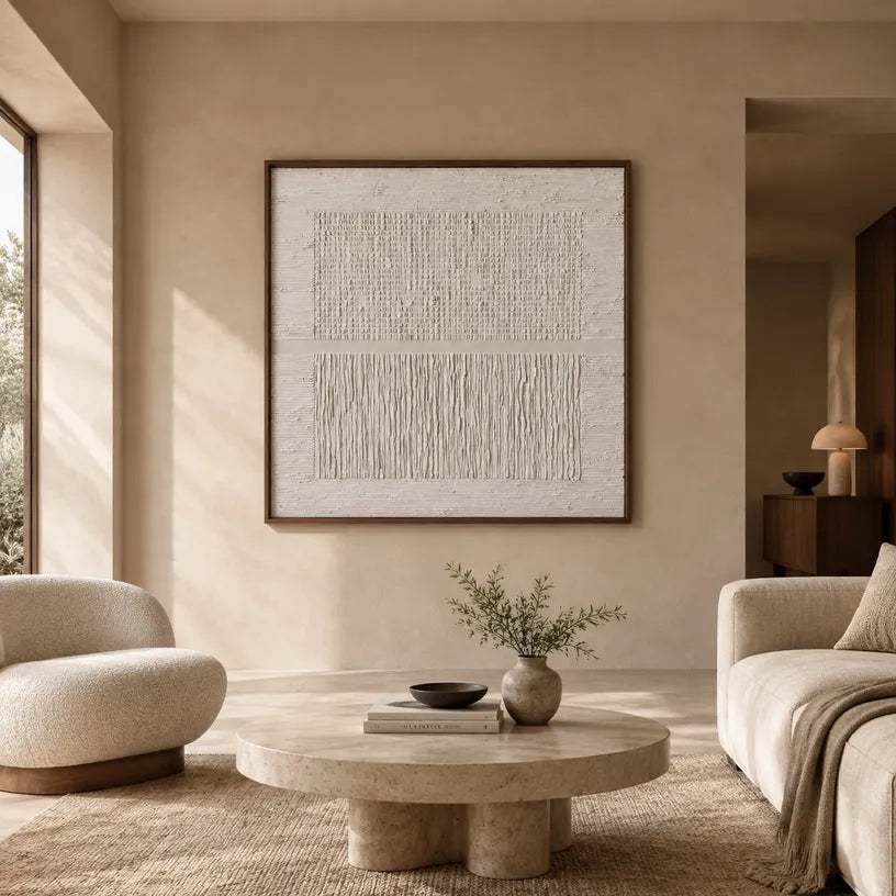 Wabi-Sabi abstract oil painting showing layered abstract marks, texture and expressive painterly movement in a grey palette.