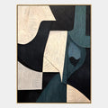 Pintura al óleo abstracta y conceptual Wabi-Sabi que presenta marcas abstractas en capas, textura y movimiento pictórico expresivo.