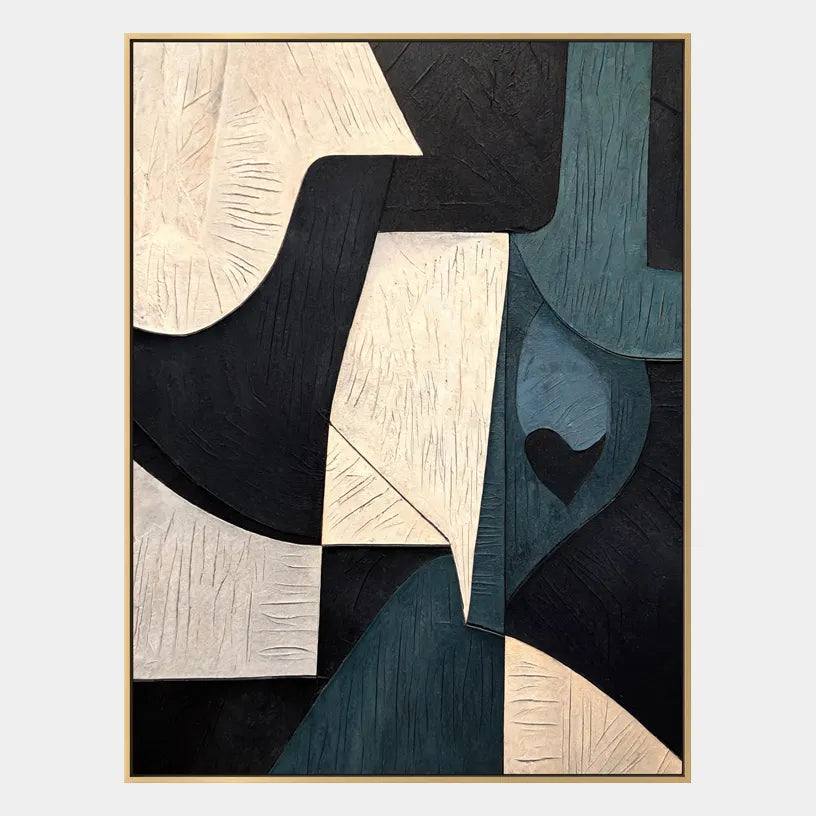Wabi-Sabi abstract oil painting showing layered abstract marks, texture and expressive painterly movement in a black palette.