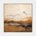 Peinture à l'huile de paysages, de marines et de paysages urbains Wabi-Sabi présentant un paysage atmosphérique, un paysage marin ou une composition inspirée de la ville dans une palette brune.