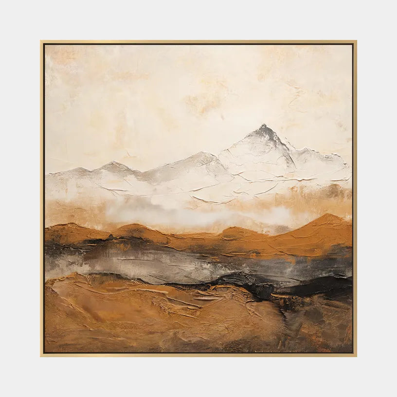 Wabi-Sabi abstract oil painting showing layered abstract marks, texture and expressive painterly movement in a beige palette.