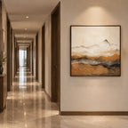 Wabi-Sabi abstract oil painting showing layered abstract marks, texture and expressive painterly movement in a beige palette.