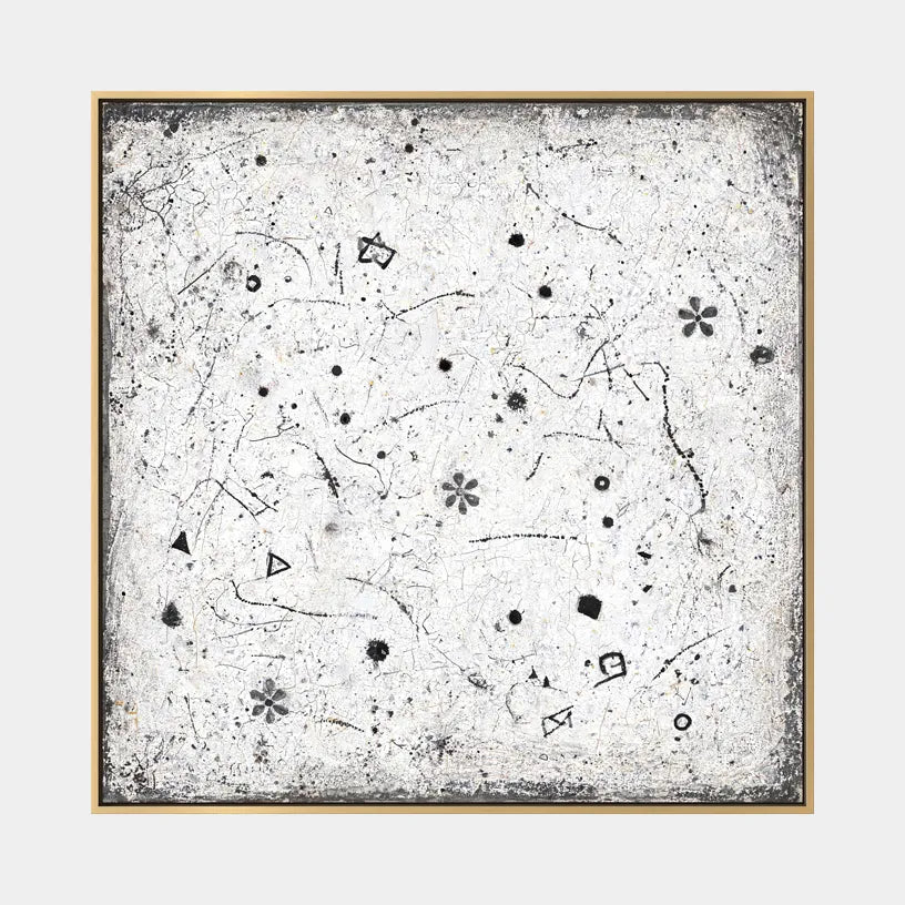 Wabi-Sabi abstract oil painting showing layered abstract marks, texture and expressive painterly movement.