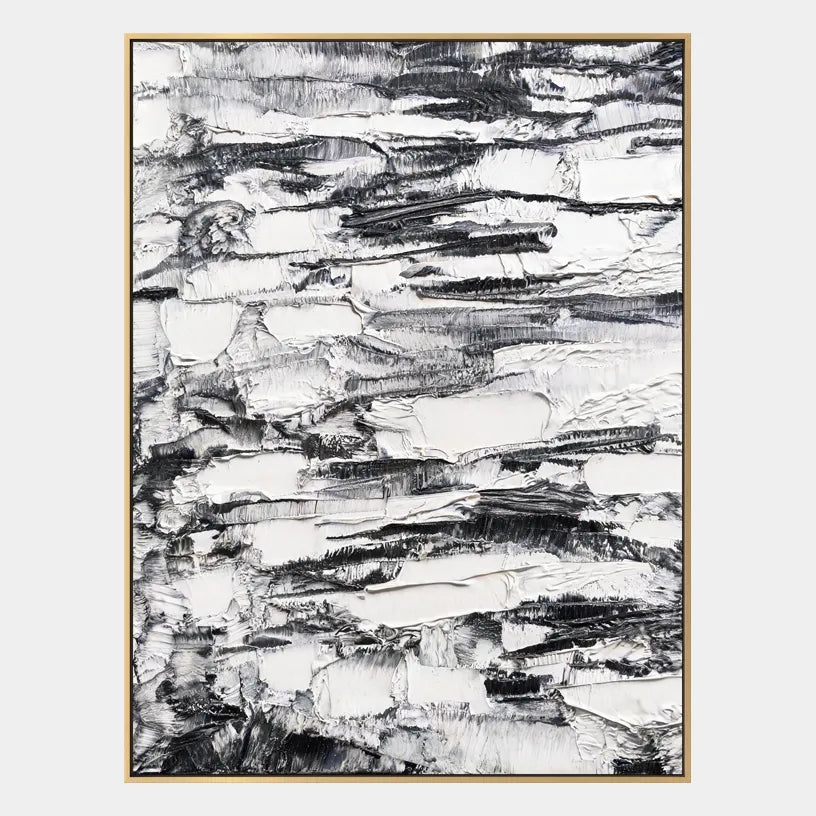 Wabi-Sabi abstract oil painting showing layered abstract marks, texture and expressive painterly movement in a grey palette.