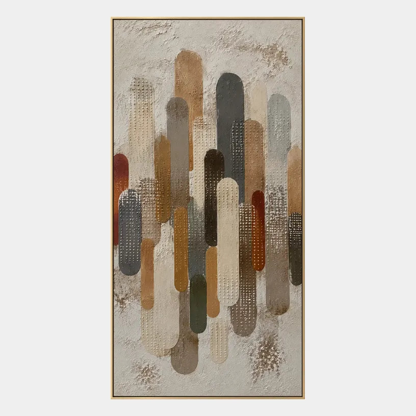 Wabi-Sabi abstract oil painting showing layered abstract marks, texture and expressive painterly movement in a brown palette.