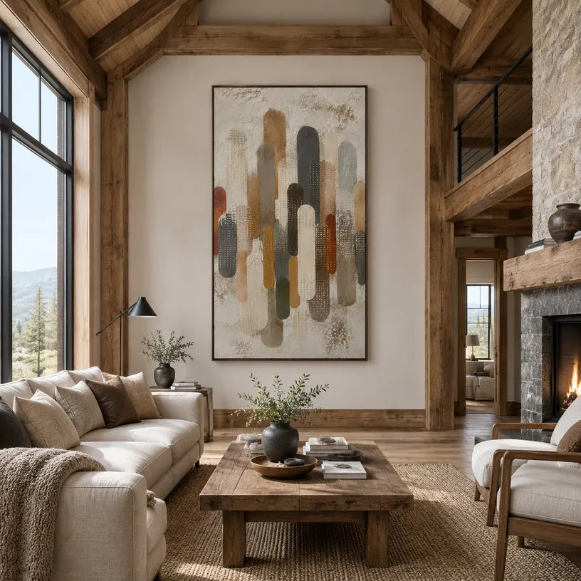 Wabi-Sabi abstract oil painting showing layered abstract marks, texture and expressive painterly movement in a brown palette.