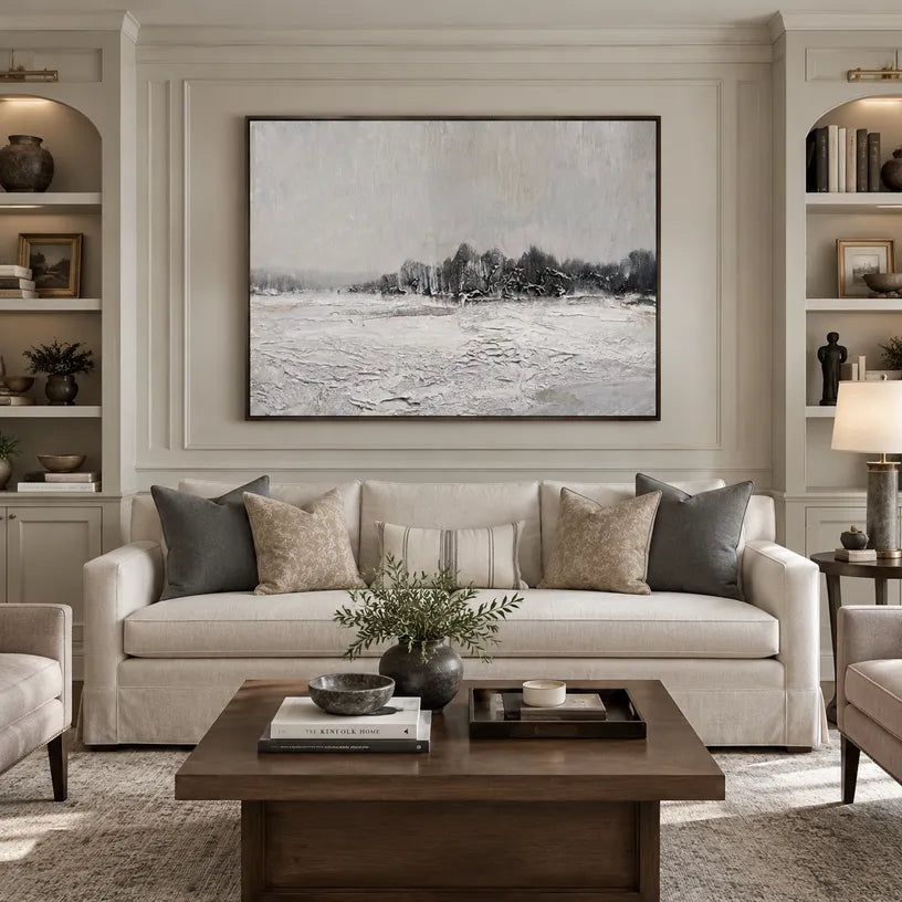 Wabi-Sabi abstract oil painting showing layered abstract marks, texture and expressive painterly movement in a grey palette.