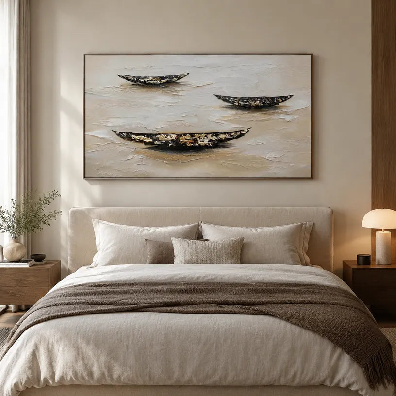 Wabi-Sabi abstract oil painting showing layered abstract marks, texture and expressive painterly movement in a brown palette.
