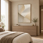 Wabi-Sabi abstract oil painting showing layered abstract marks, texture and expressive painterly movement in a beige palette.