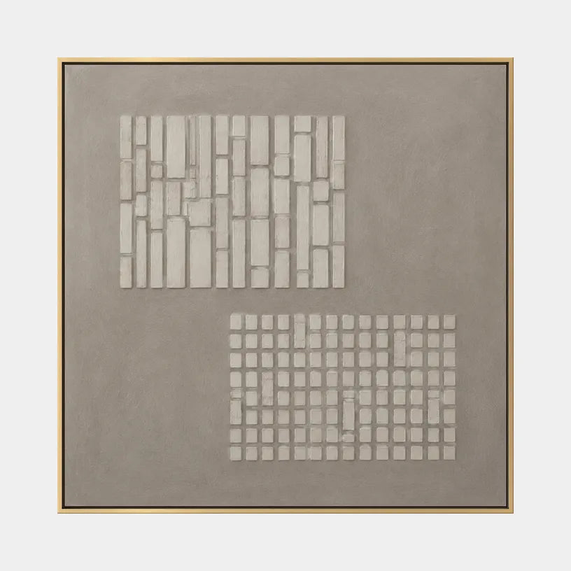 Wabi-Sabi abstract oil painting showing layered abstract marks, texture and expressive painterly movement in a brown palette.