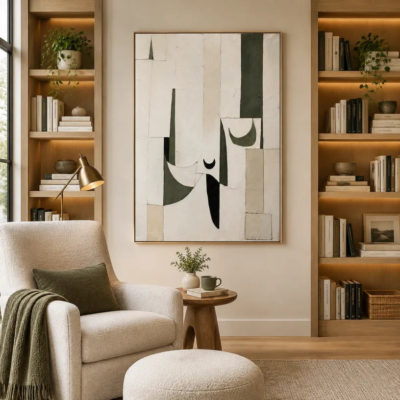 Wabi-Sabi abstract oil painting showing layered abstract marks, texture and expressive painterly movement.