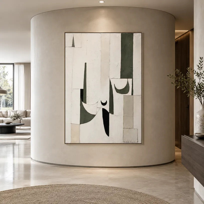 Wabi-Sabi abstract oil painting showing layered abstract marks, texture and expressive painterly movement.