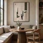 Wabi-Sabi abstract oil painting showing layered abstract marks, texture and expressive painterly movement.