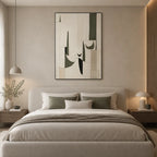 Wabi-Sabi abstract oil painting showing layered abstract marks, texture and expressive painterly movement.