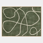 Wabi-Sabi abstract oil painting showing layered abstract marks, texture and expressive painterly movement in a green palette.