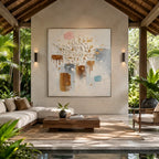 Wabi-Sabi abstract oil painting showing layered abstract marks, texture and expressive painterly movement.