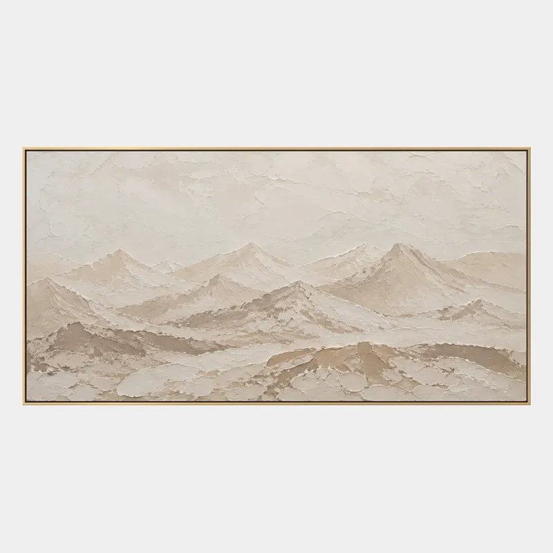 Dipinto a olio Wabi-Sabi con paesaggi, paesaggi marini e paesaggi urbani, caratterizzato da un paesaggio atmosferico, un paesaggio marino o una composizione ispirata alla città in una tavolozza beige.