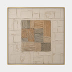Wabi-Sabi abstract oil painting showing layered abstract marks, texture and expressive painterly movement in a beige palette.
