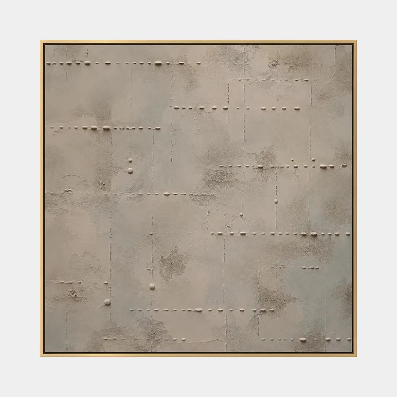 Wabi-Sabi abstract oil painting showing layered abstract marks, texture and expressive painterly movement in a brown palette.